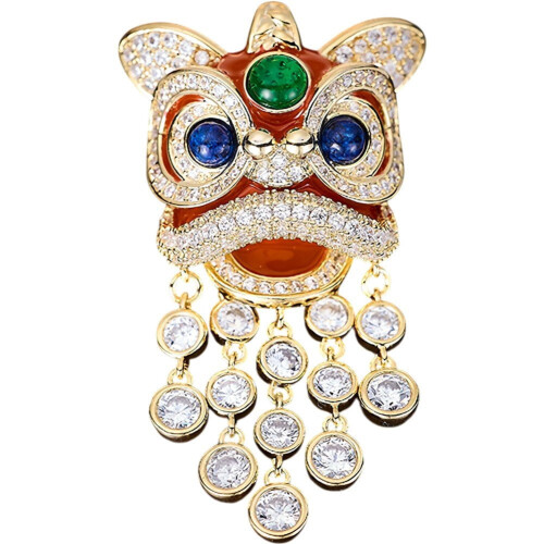 Løvedansbrosje i legering med rhinestones