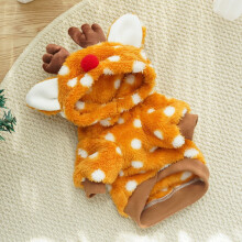 Weihnachtskostüm für Haustiere mit Geweih, lustiges Rentier-Hundekostüm, Fleece-Welpenhoodie für kleine Haustiere (Orange, XS-20 cm)