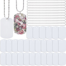 45 Stück Rohlinge für sublimierte Hundemarken (weißes Aluminium) mit Kette – doppelseitig, für Wärmeübertragung, DIY-Bastelarbeiten,