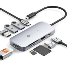 9-i-1 USB-C hub med 4K@60Hz HDMI, 5 USB-porte, 100W PD, SD/TF, kompatibel med MacBook Pro/Air og bærbare computere