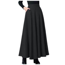 Gonna lunga maxi da donna a vita alta, svasata, lunga fino alla caviglia, con tasche, nera, XXXXXXL