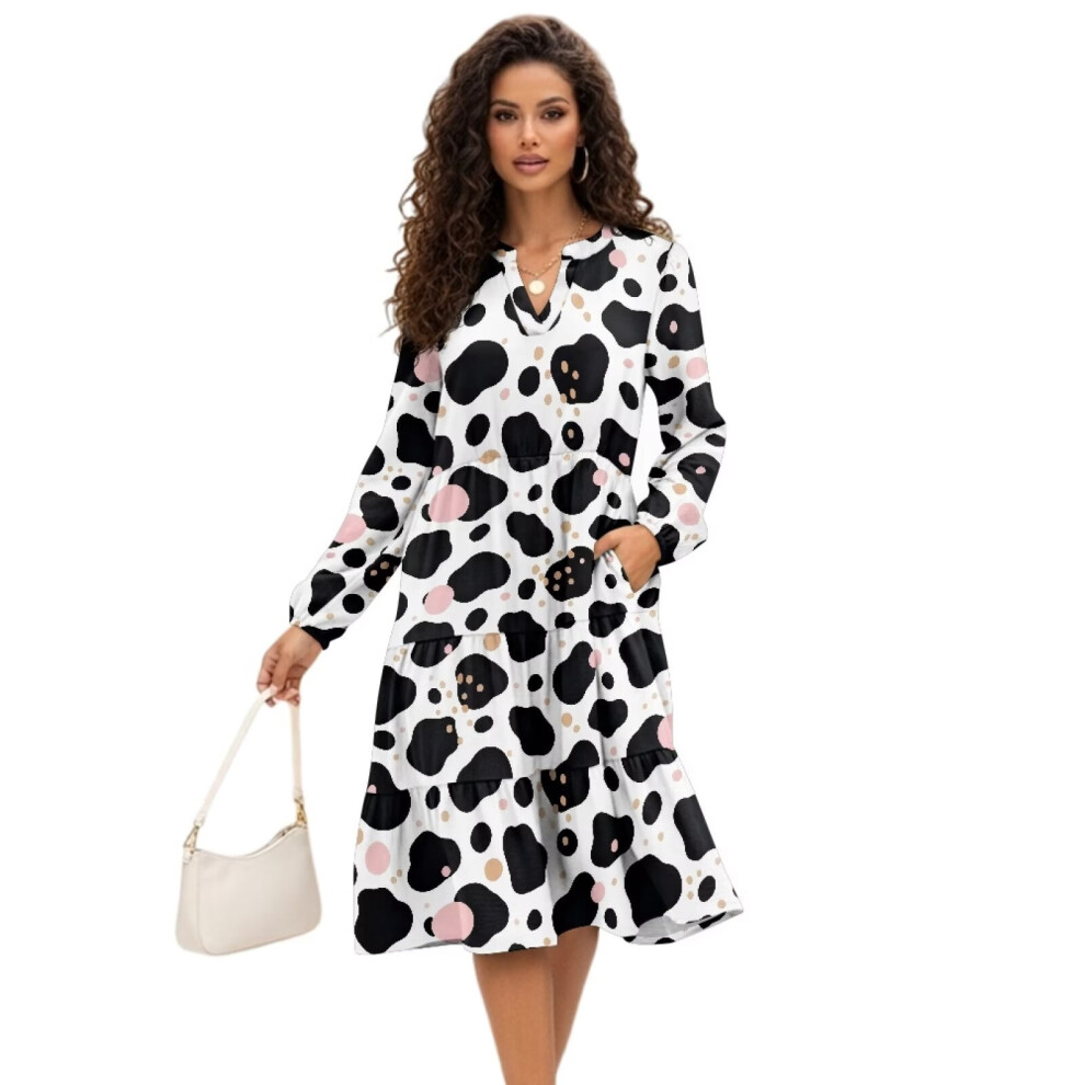 Women's Ruffled Tiered Midi Dress With Pockets Large 974856986255