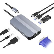 7-in-1 USB-C-hub: USB Type-C naar USB 3.0, 2.0, USB-C PD, VGA, HD, 3,5 mm audioadapter