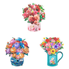 3D Handmade Vase Pop-Up Greeting Card with Paper Flowers