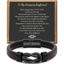 Men's Brown Braided Leather Bracelet for Dad, Husband, Boyfriend – Stainless Steel, 7.5/8.5/36 in, "Connected Forever"