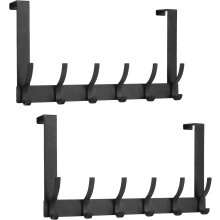 Over-the-Door Hooks with 12 Coat Hooks, Towel Rack for Bathroom & Dorm – Compatible with Standard Doors (Black, 1 Pack)