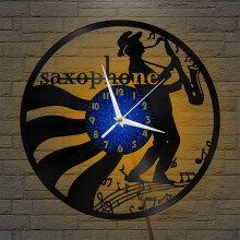 Reloj de pared de vinilo con forma de saxofón de 30 cm (12") – Silencioso, decoración creativa para sala de estar/dormitorio – LED, regalo