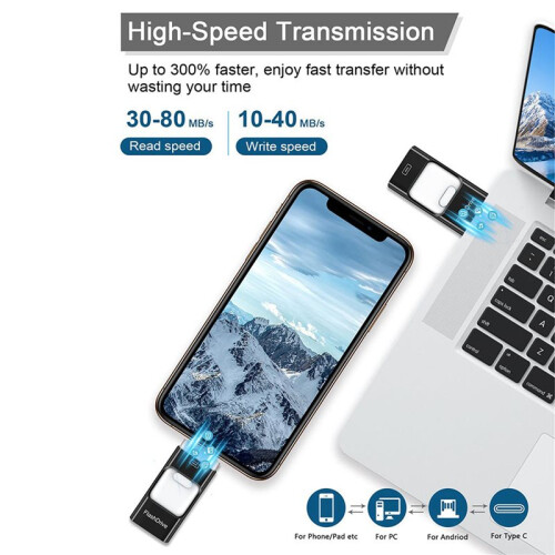 2X USB Stick for Phone, 3 in 1 Memory Stick Flash Drive for Phone/Pad/Android/Computer/Laptop/PC 128G 2