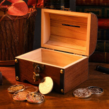 Wooden Piggy Bank Vintage Wood Carving Savings Box with Lock