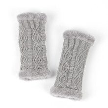 Warm Lined Knit Fingerless Gloves Short Wrist Winter Hand Warmers Cozy Textured Diamond Pattern