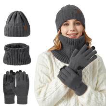 Set de două piese pentru pălărie și eșarfă tricotate, unisex, cu cap mare, potrivit pentru pălărie caldă cu fulg de zăpadă îngroșată de