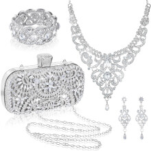 stk. pung med rhinstensmykker, aftenclutch, bling krystalhalskæde, dingleøreringe, armbånd, tilbehør