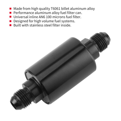 High Flow Inline Fuel Filter Aluminium Alloy 100 Micron AN6 Universal 2