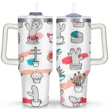Cactus 40 oz Stainless Steel Vacuum Tumbler with Handle Lid