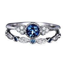 Sterling Silver Promise Rings Set for Her & Him, Blue Diamond Couple Jewelry, Compatible with Anniversary/Wedding, One Size