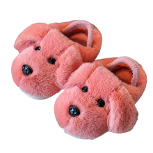 Toddler Kids Winter Fuzzy Flat Bottom Slippers With Anti-Slip Strap Cute Dog Shape Warm Cartoon Character Critter Soft House Slippers