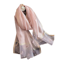 Embroidery Silk Scarf For Women Elegant Hijab Stole With Beaded Detailing