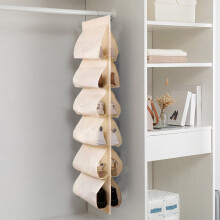 12-Pocket Hanging Shoe Organizer for Closet | Rotating Hook Rack | Space-Saving Travel Shoe Rack (Black/Gray/Beige)