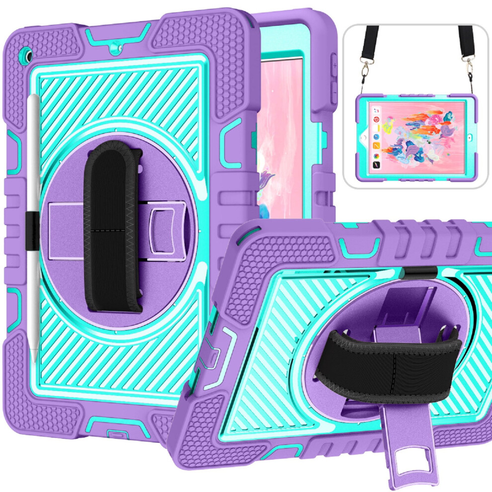 Tech Circle Rugged Case For Ipad 10Th Gen (10.9", 2022) Â Rotating Hand Strap, Stand & Shoulder Strap, Purple 9479868652965