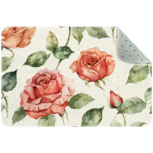 Vintage Rose Watercolor Pattern Small Area Rug, Non-Slip Door Mat Indoor Floor Mat, Washable Kitchen Rug Entrance DMat for Bedroom Living Room