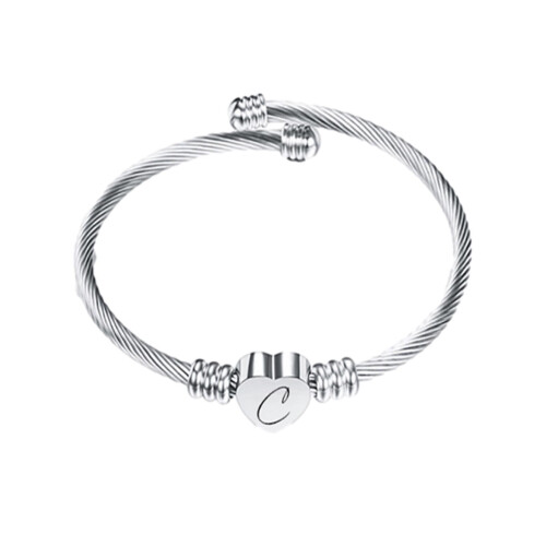 Armbånd med hjerteformede initialer i rustfrit stål