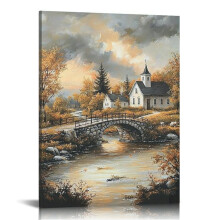 Rustic Bridge Canvas Wall Art, Canvas Prints Wall Art for Living Room Bathroom Bedroom Office, Art Print Painting for Home Decorations - 12x16in