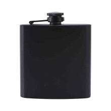 Balon de șold din oțel inoxidabil negru mat (6oz) – Etanș, cu pâlnie și capac metalic care nu se pierde niciodată – Ideal pentru bărbați,