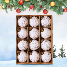 Paquete de 12 adornos navideños de plástico en forma de bola de 8 cm.
