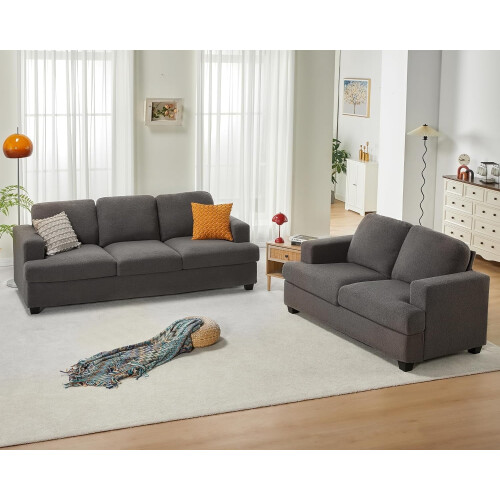 VANACC Modern Sofa Set Grey Bouclé 2-Piece