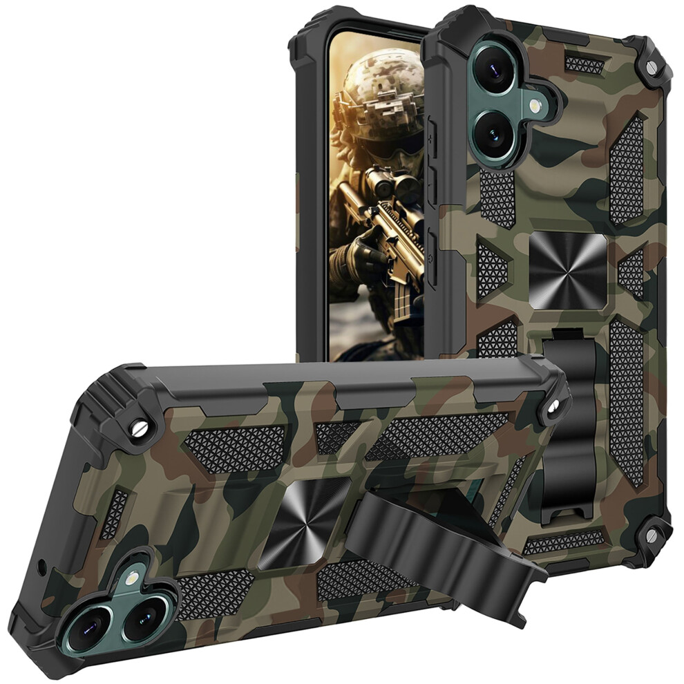 Camouflage Case With Kickstand For Samsung Galaxy A06 Â Military-Grade Shockproof Protective Cover, Army Green 9028731665580