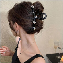 Heart Hair Claw Clip Rhinestone Love Heart Hair Jaw Barrettes French Strong Hold Hair Styling Accessories For Women Girls (Black B)