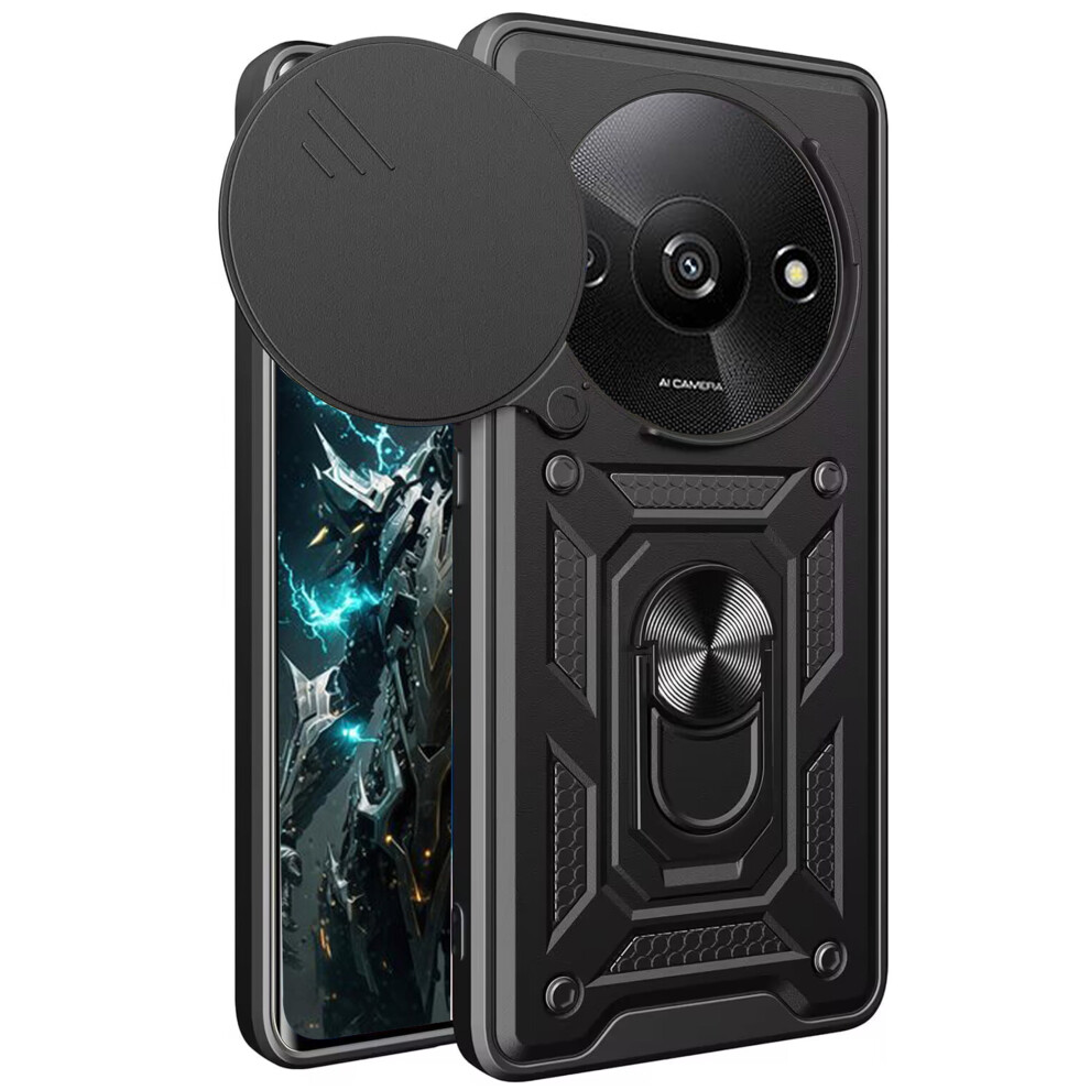 Csmall For Google Pixel 8A Case With Slide Camera Lens Cover, Military Grade Shockproof Protection Cover With Rotate Ring Kickstand Case For Sj Black 9028731707686