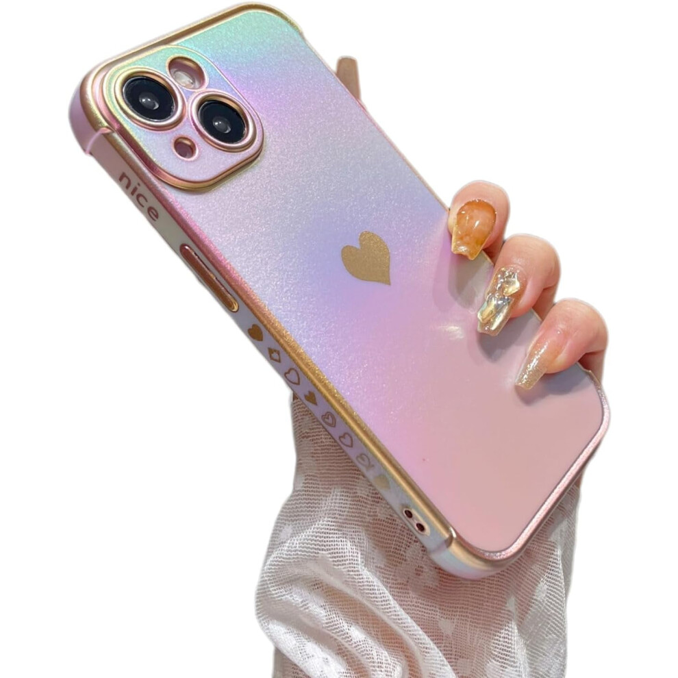 Compatible With Iphone 13 (6.1"), Iridescent Heart-Pattern Case With Camera Protection & Shockproof Design For Women/Girls 9028731708324