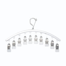 Legging Organizer for Closet Hanging – Stainless Steel Hanger with 10 Clips, Space-Saving for Shorts, Skirts, Jeans, Hats, Pants (White)