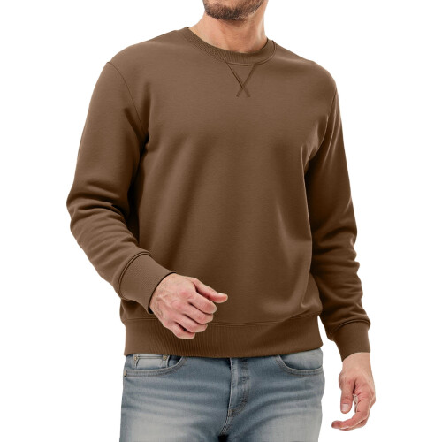 Pull-over homme uni, doublé, col rond, manches longues, chaud, décontracté, coupe ample.