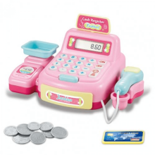 Giocattolo per bambini: calcolatrice/registratore di cassa con soldi finti e carta di credito, ideale per l'educazione prescolare e come regalo per