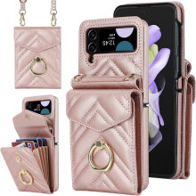 Galaxy Z Flip 3 5G Wallet Case with RFID Blocking, Ring, Crossbody Strap, Stand & Card Slot – Compatible with ZFlip3/Z3
