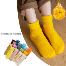 paire de chaussettes montantes pour enfants, doublées polaire, chaudes, antidérapantes et hypoallergéniques, jaune fluo – idéales pour un usage