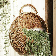 Handmade Seagrass Belly Basket Wall Planter – Rattan Wicker Hanging Flower Pot for Indoor/Outdoor Garden Decoration