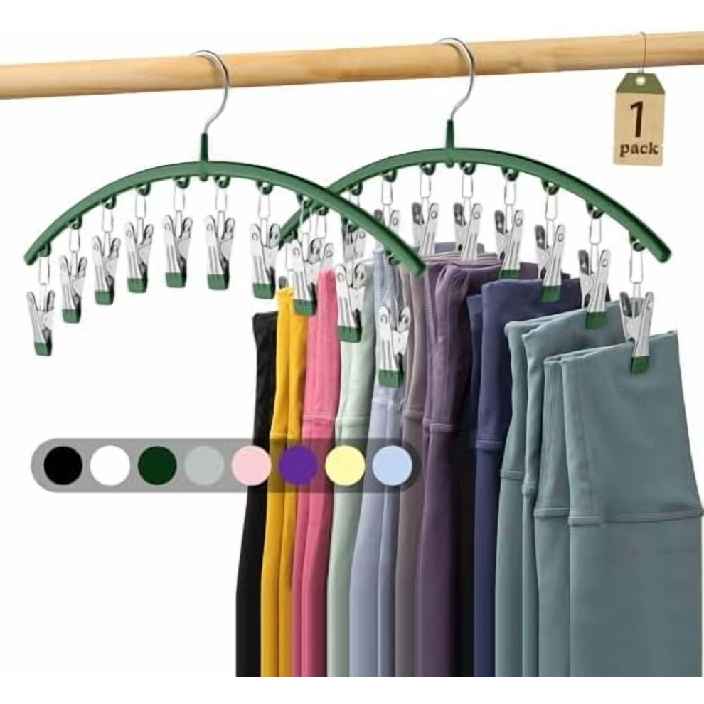 Legging Organizer For Closet Â Metal Yoga Pants Hanger With 10 Rubber-Coated Clips, Space-Saving Green Storage 9365509573365