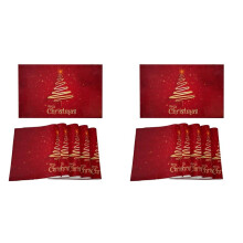 Merry Christmas Tree Placemats Set of 12,Non-Slip/Wipe Clean Linen Dining Table Mat Set,Heat-Resistant Table Liner