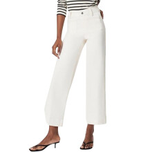 Plus Size Dame Hvite Stretch Straight Leg Jeans med Store Lommer – Sommer Vår Bukser med Vide Ben (XL)