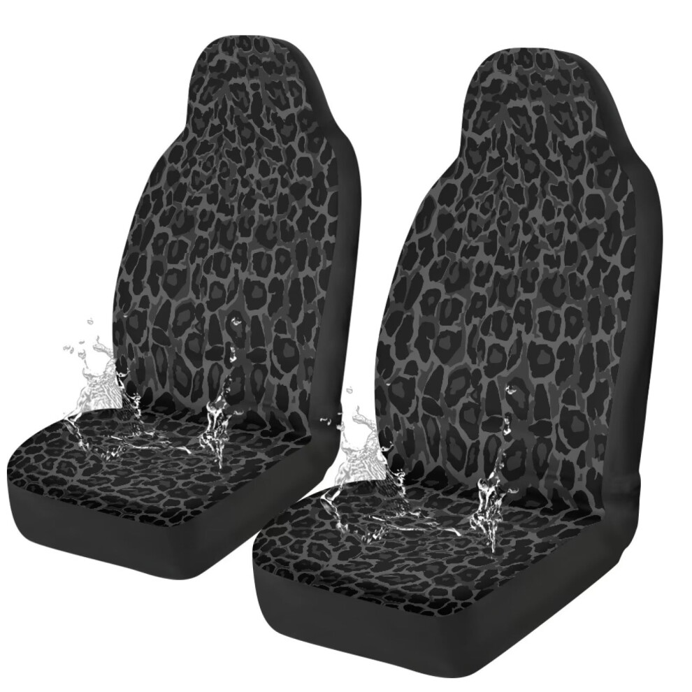 Waterproof Leopard Print Car Seat Covers (2 Pcs), Universal Fit, Compatible With Most Vehicles Black/Gray 9448483397384