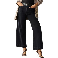 Damebukser Vår Sommer Ensfarget Rette ben Vide ben Store lommer Jeans Høylivede Jeans Jeans til Dame (Svart, XS)