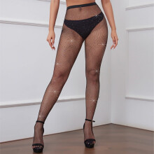 Sexy Shiny Fishnet Stockings Women's Jewelled High Waist Fishnet Tights Rhinestone Party Pantyhose