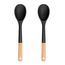 2-Pack Large Silicone Cooking Spoons with Wooden Handles, Non-Stick, for Serving & Mixing
