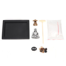Stress Reliever Zen Garden Set For Meditation Compact Design Mini Dry Landscape Table Top Decor With Buddha Statue Peaceful Energy Serenity Decor