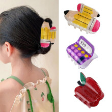 Acrylic Hair Claw School Bus Pencil Computer Fruit Shape Hair Clip Women Grabber Style Hairpin Hair Accessories