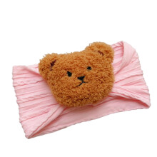 Xinwanna Cartoon Bear Baby Headband Twisted Plush Animal Headwear Elastic Band Children Comfortable Hair Accessories (Pink)