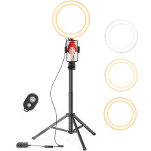 9" LED Ring Light with Stand, 50" Tripod & Phone Holder, Remote Control, Selfie Halo Light for Streaming/Makeup/Vlogging/Photography, Compatible with
